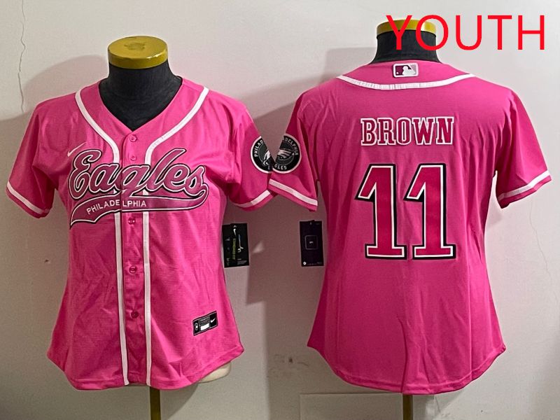 Youth Philadelphia Eagles #11 Brown Pink Jointly Name 2025 Nike Limited NFL Jersey style 8->ncaa teams->NCAA Jersey